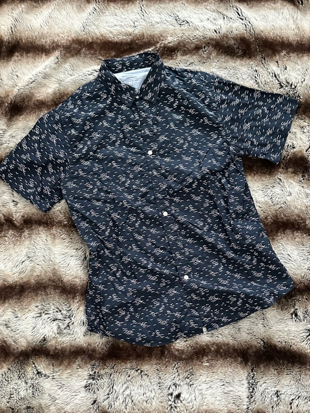 Banana Republic Men's Short-Sleeve Navy Print Button-Up Shirt
